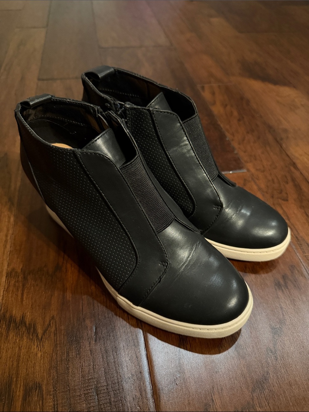 a new day Black Slip-On Wedge Sneakers with White Platform Sole